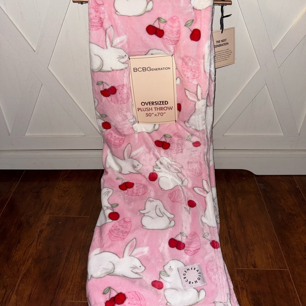 Easter Bunny with Cherries Plush Throw Blanket